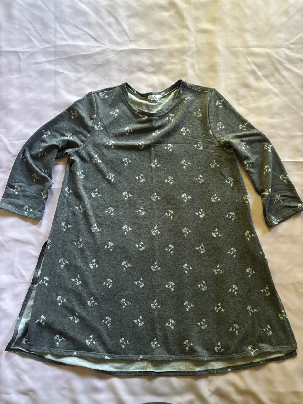 Amelia James Gray Tunic with White French Bulldog Print *RARE FIND*